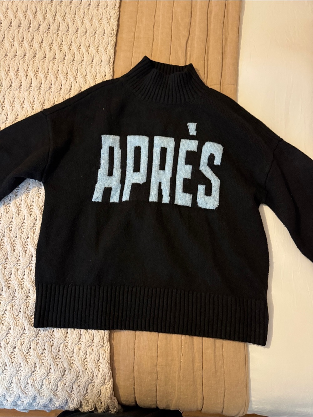 Sanctuary Black Sweater with Light Blue "APRÈS" Text